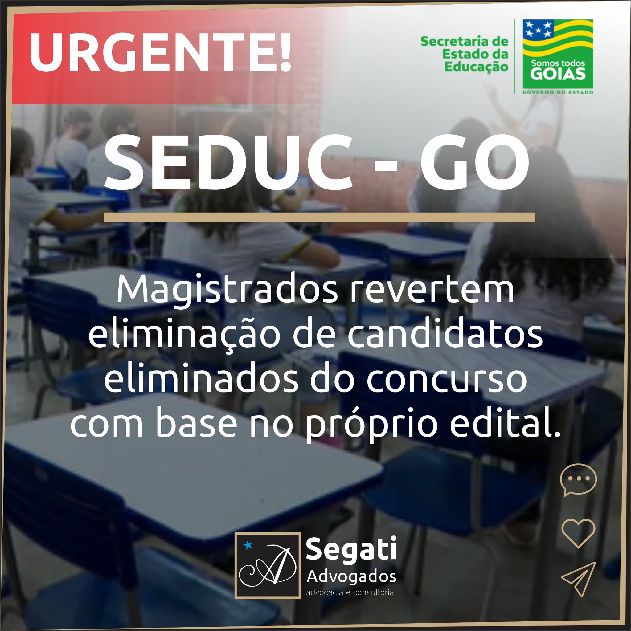 Candidatos eliminados de concurso para professor da Seduc do Estado de Goiás garantem na Justiça permanência no certame