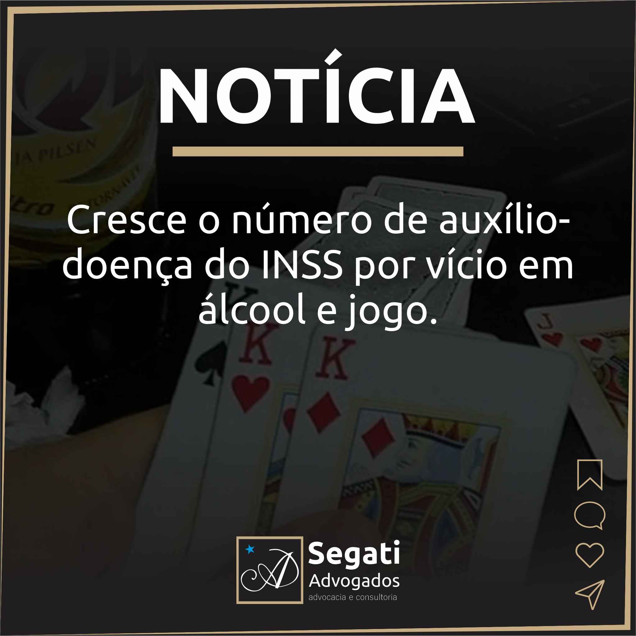 Cresce o número de auxílio-doença do INSS (Instituto Nacional do Seguro Social) por vício em álcool e jogo.