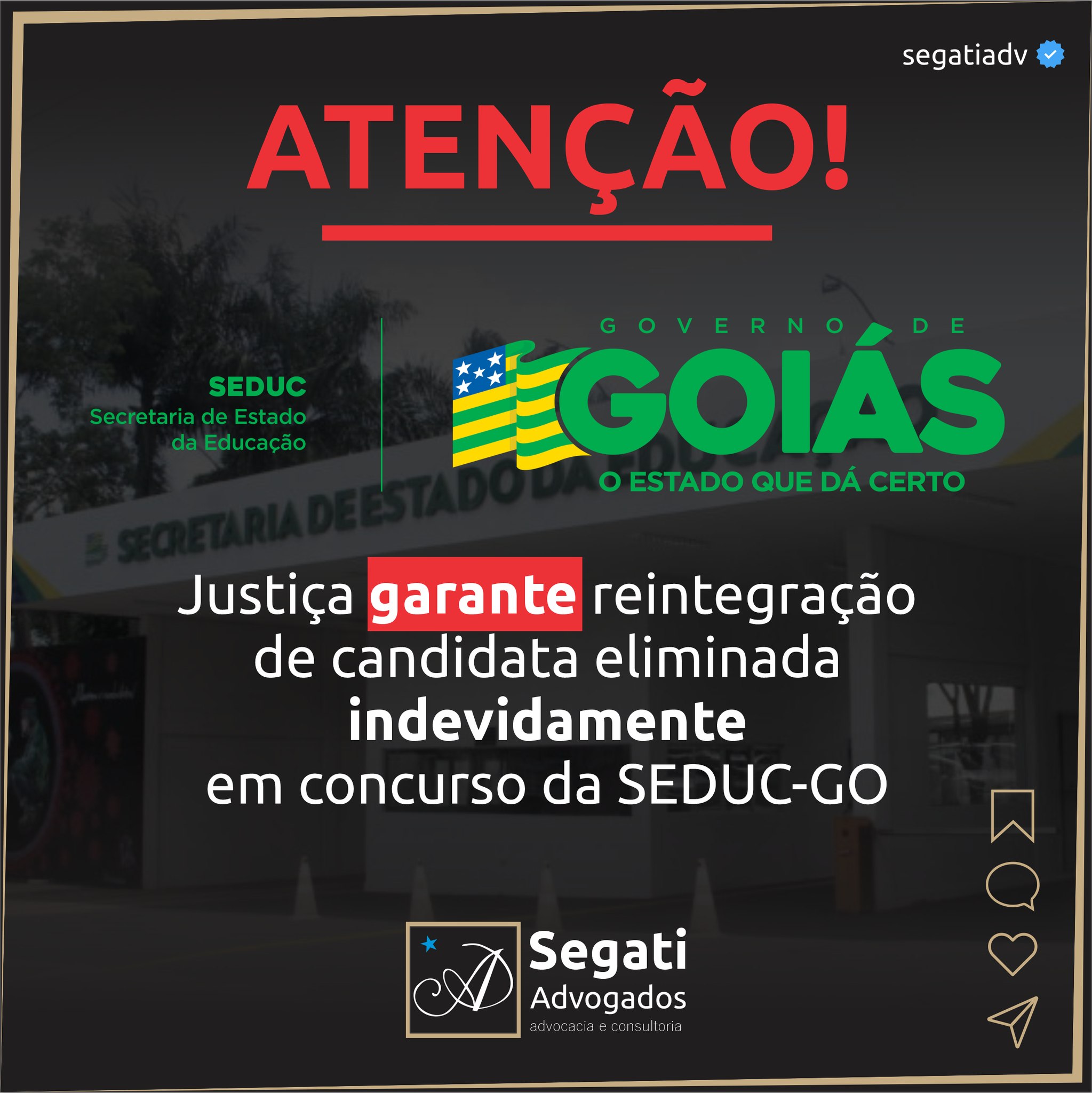 Justi&ccedil;a garante reintegra&ccedil;&atilde;o de candidata eliminada indevidamente em concurso da SEDUC-GO