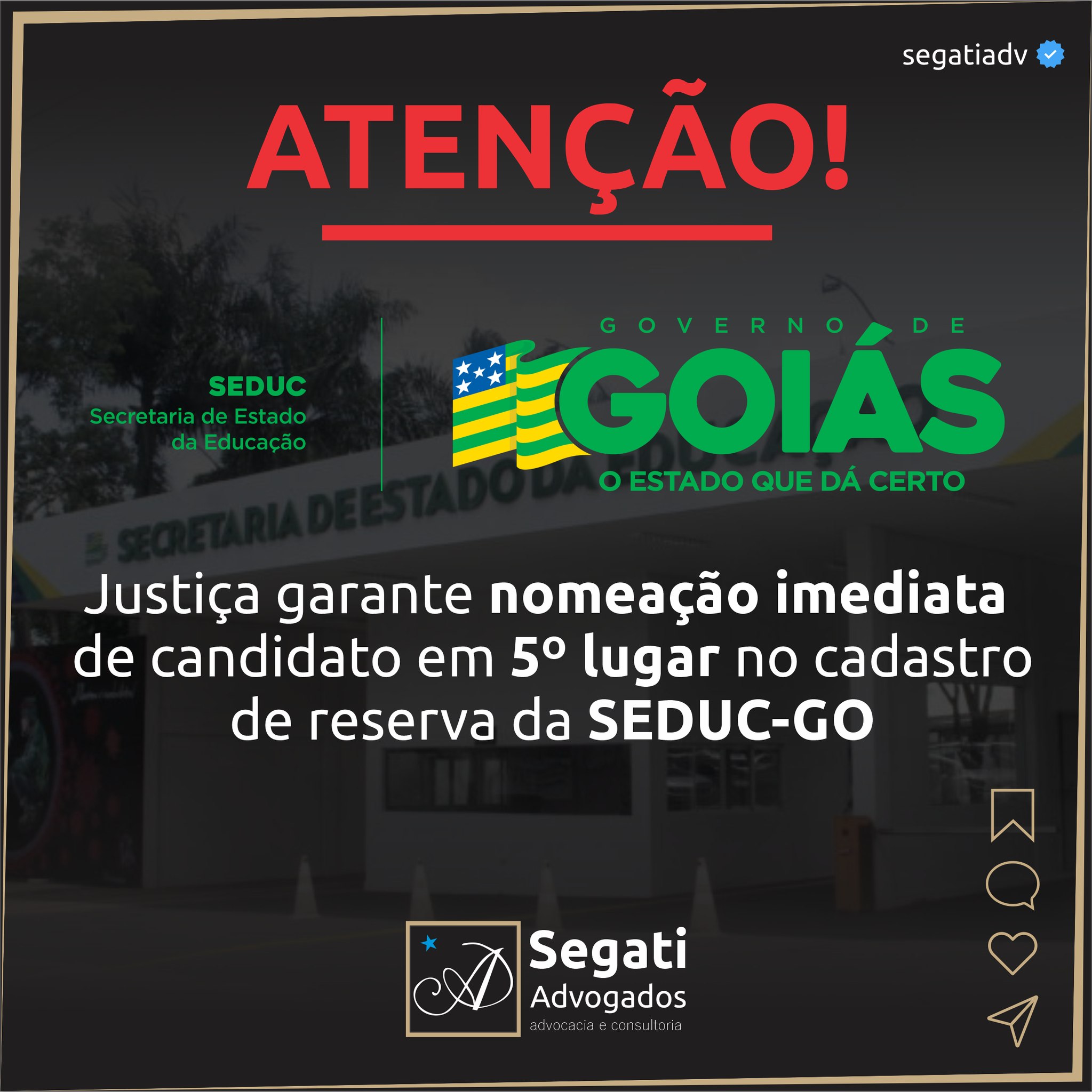 Justiça garante nomeação imediata de candidato em 5º lugar no cadastro de reserva da SEDUC-GO