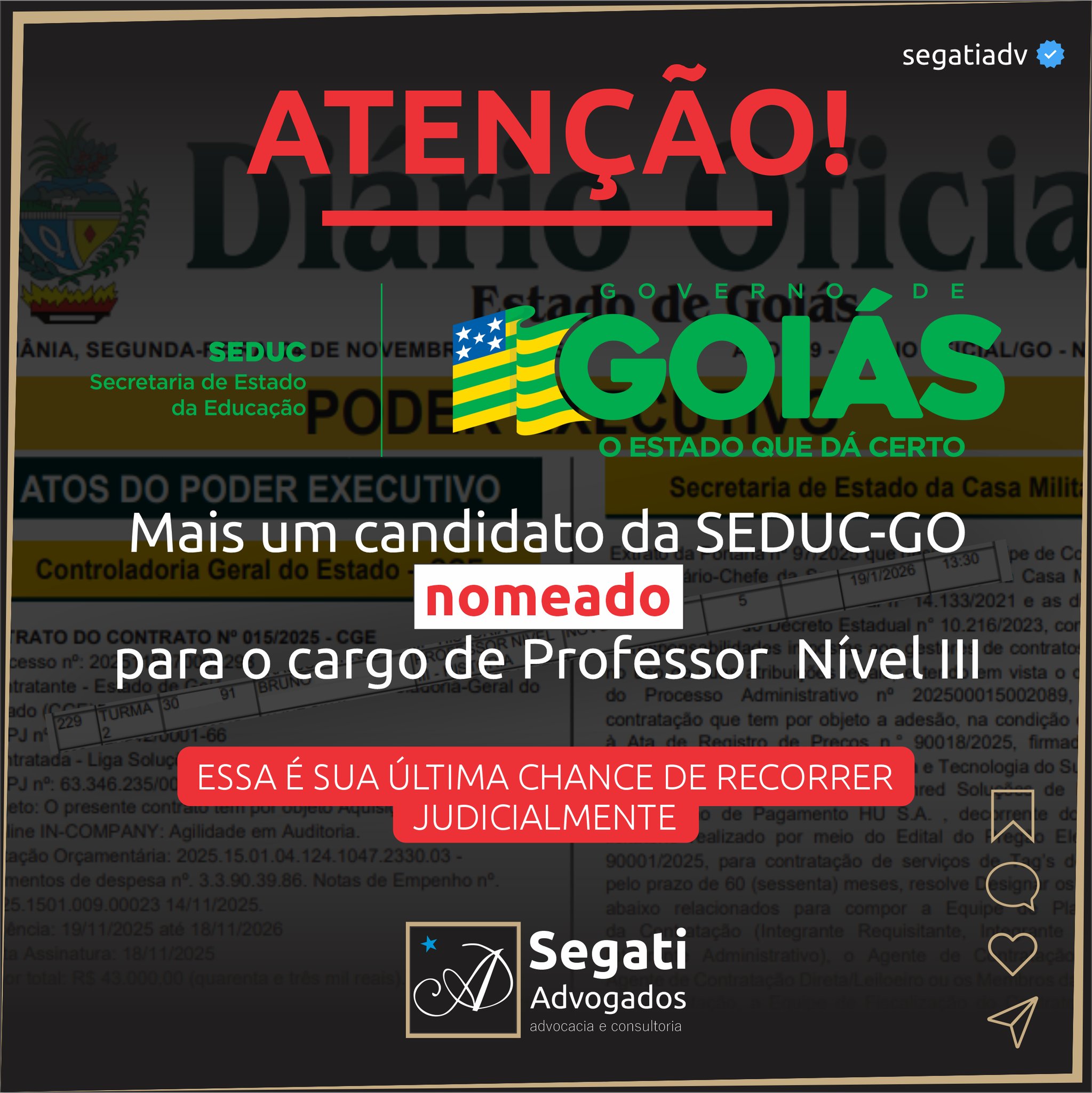 Mais um candidato da SEDUC-GO nomeado para o cargo de Professor  Nível III