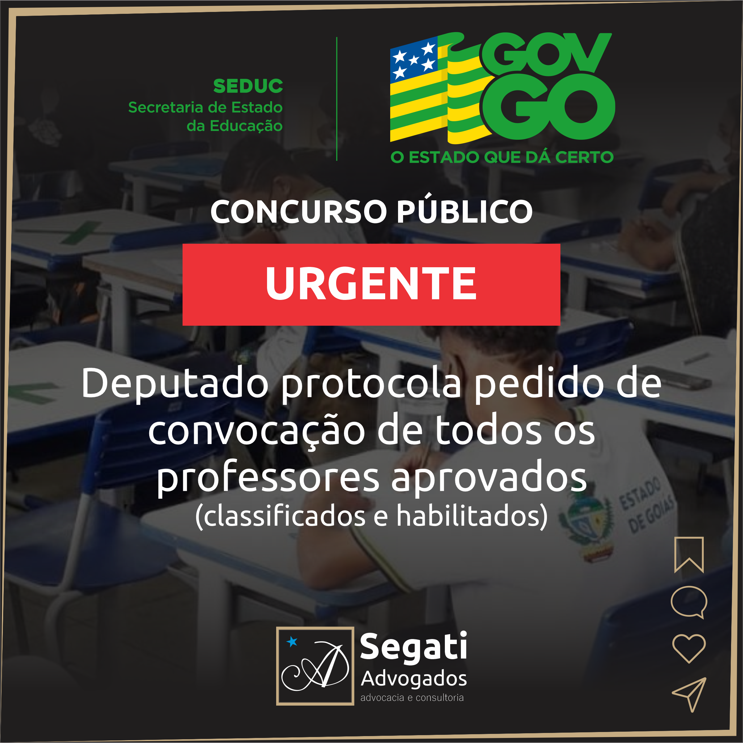 Deputado protocola pedido de convocação de todos os professores aprovados (classificados e habilitados) do concurso SEDUC GO 2022